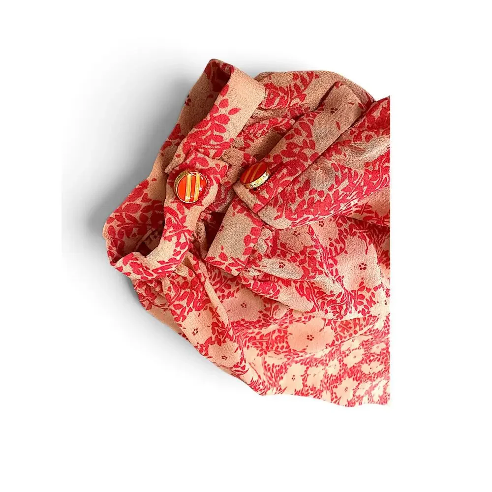Tory Burch Pink & Coral Floral Silk Blouse Size 4